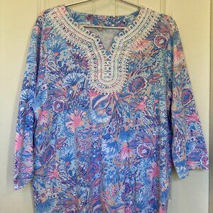 Lilly Pulitzer Blue Pink Tunic Top, Women’s XL – 3/4 Sleeve
